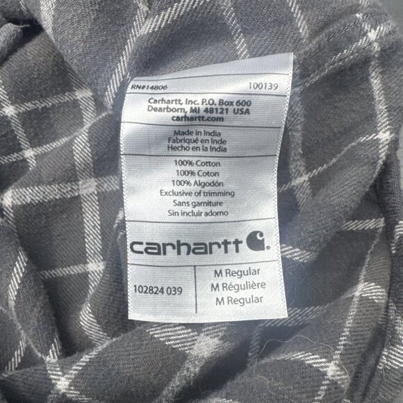 Carhartt Men’s Relaxed Fit Grey Plaid Flannel Button Down Casual Shirt Sz M - Picture 5 of 8